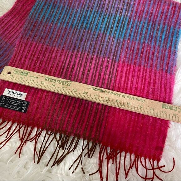Descours Paris Vtg Scarf Multicolor Striped Tassel Fringe‎ Wool Mohair Blend - Picture 3 of 4